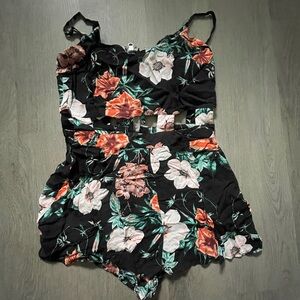 Floral Black Romper